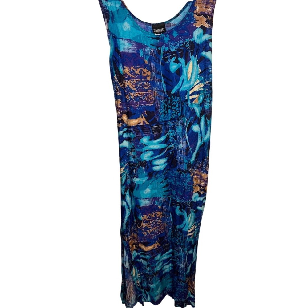 Richs Sportswear Inc Womens Medium Blue Purple Abstract Print Rayon Maxi Dress